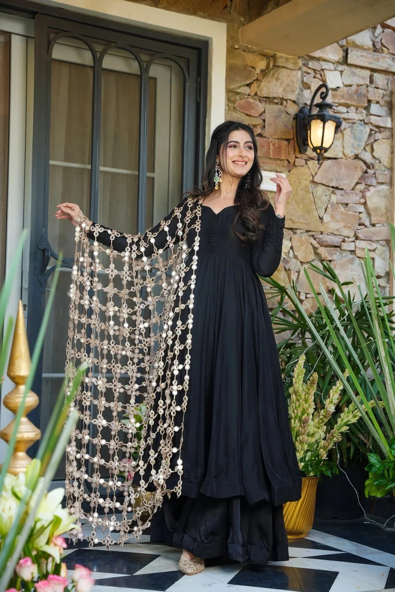 Amrapali Trend Black Crepe Kurta Palazzo Set with Heavy Net Embroidered Dupatta - Image 5