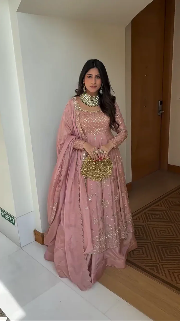 Premium Crepe Silk Hand Embroidered Anarkali Suit Set with Plazo & Dupatta | Designer Wedding & Festive Wear for Women