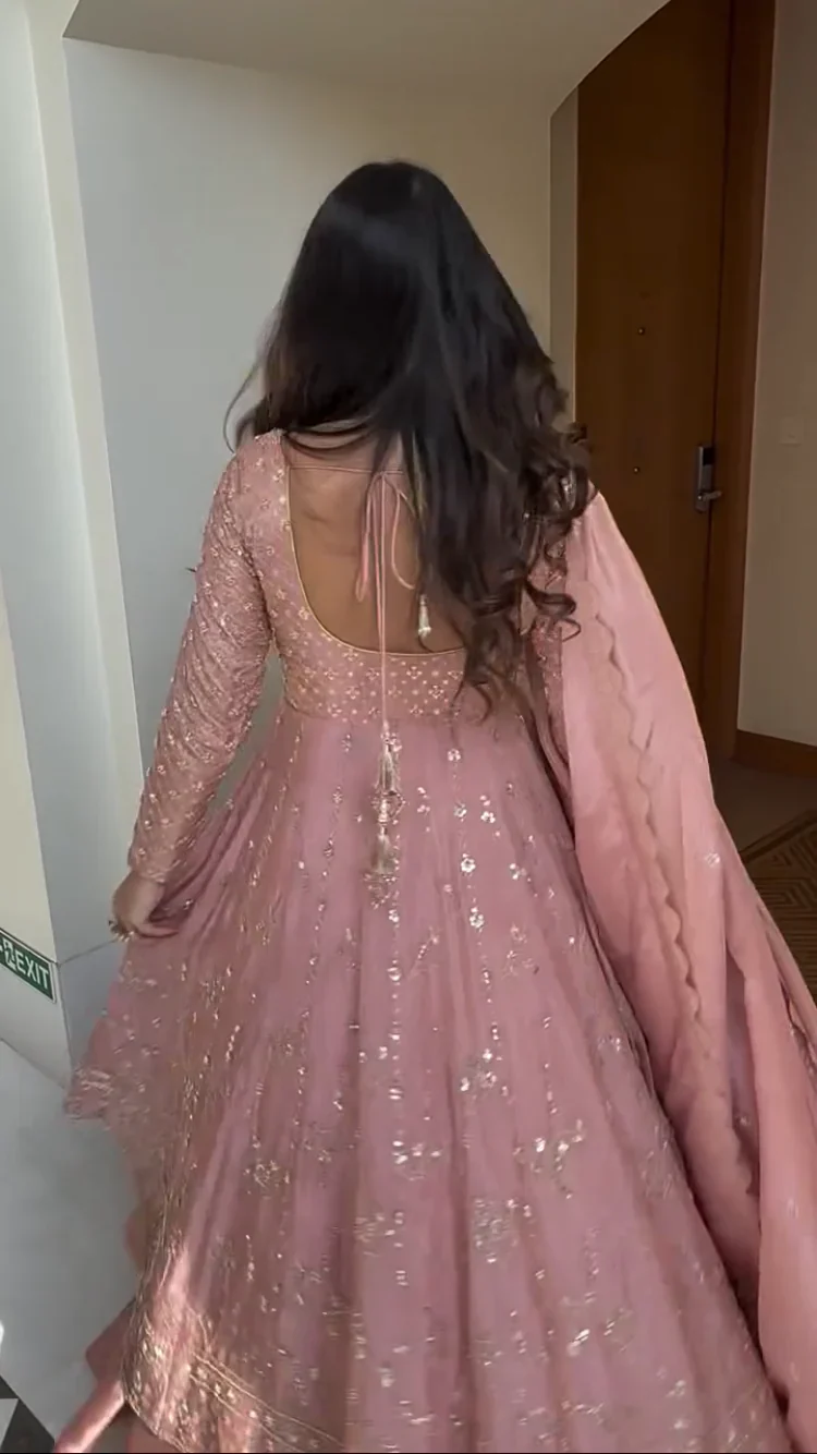 Premium Crepe Silk Hand Embroidered Anarkali Suit Set with Plazo & Dupatta | Designer Wedding & Festive Wear for Women - Image 2