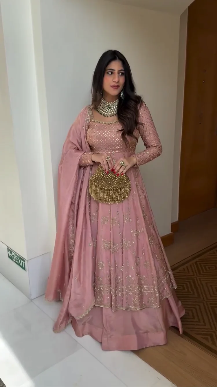 Premium Crepe Silk Hand Embroidered Anarkali Suit Set with Plazo & Dupatta | Designer Wedding & Festive Wear for Women - Image 3