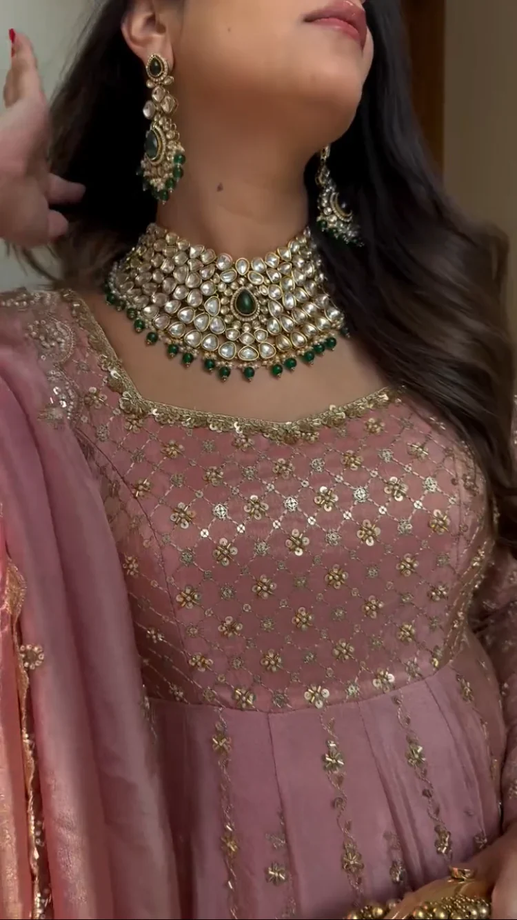 Premium Crepe Silk Hand Embroidered Anarkali Suit Set with Plazo & Dupatta | Designer Wedding & Festive Wear for Women - Image 6