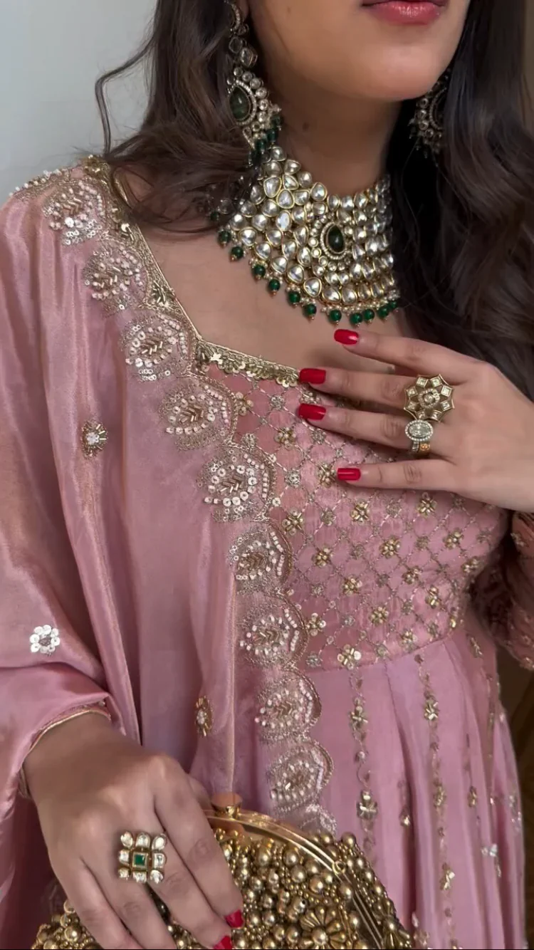 Premium Crepe Silk Hand Embroidered Anarkali Suit Set with Plazo & Dupatta | Designer Wedding & Festive Wear for Women - Image 7