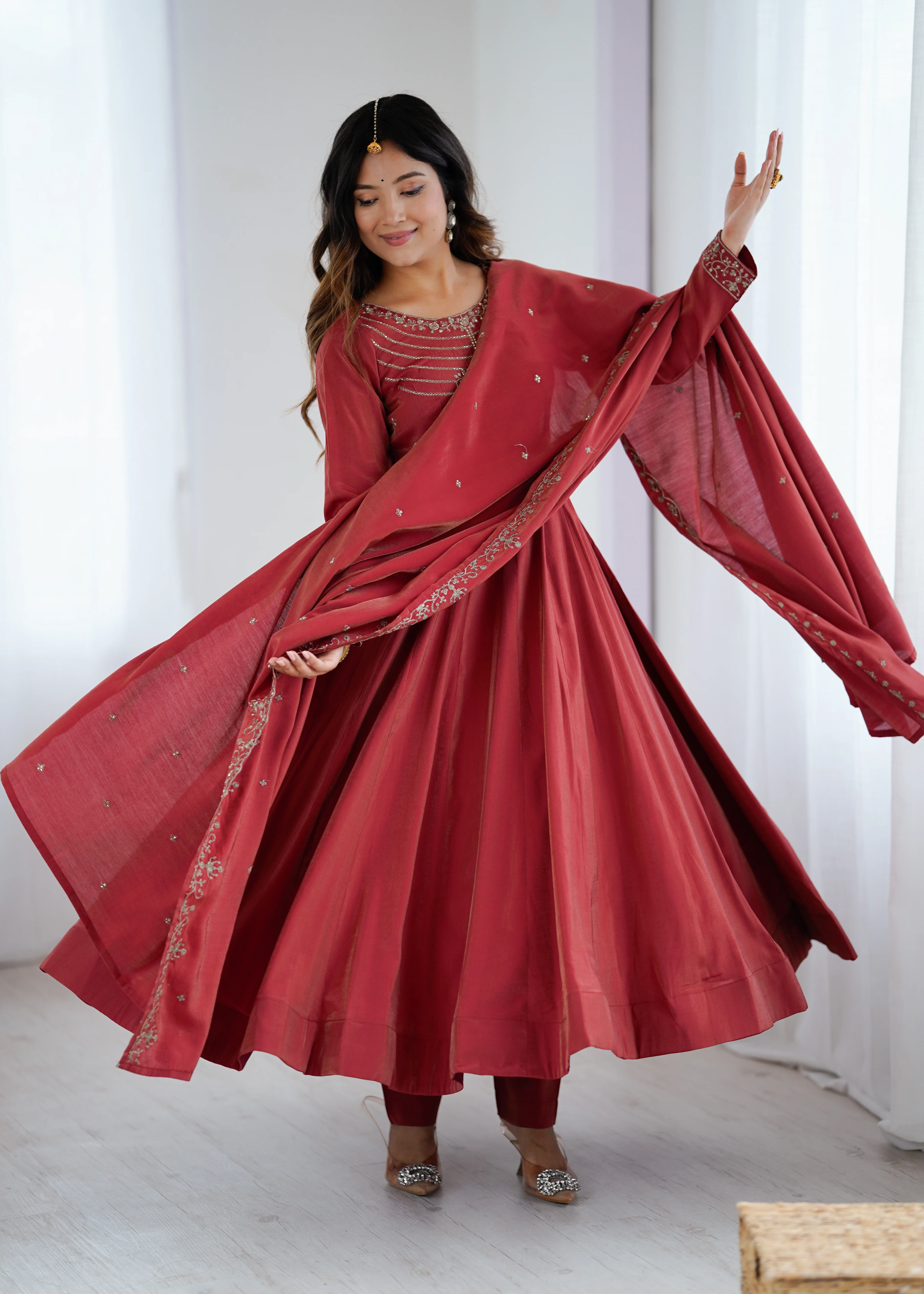 Amrapali Trend Designer Anarkali Gown Set with Handwork Dupatta & Pant - Image 2