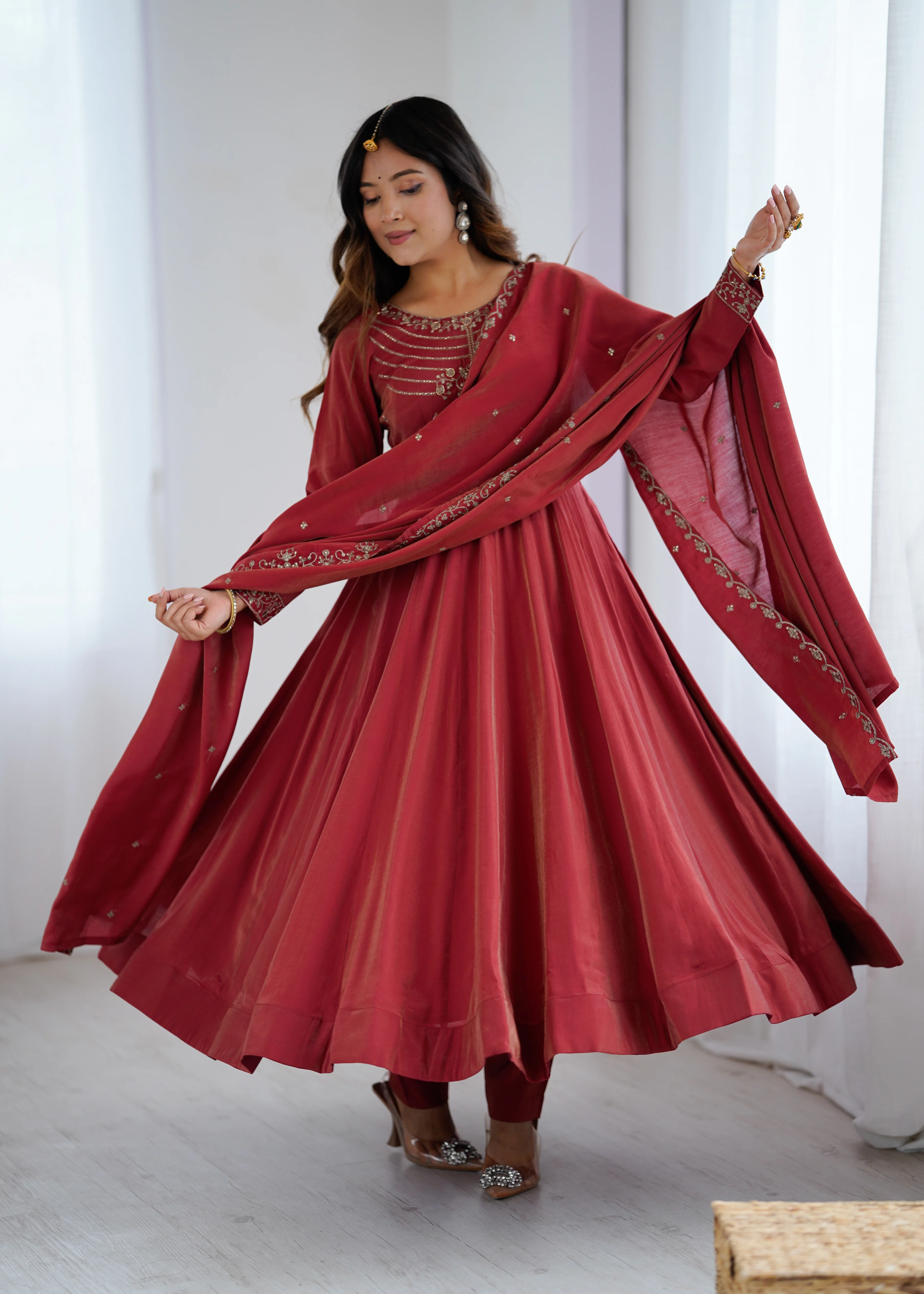 Amrapali Trend Designer Anarkali Gown Set with Handwork Dupatta & Pant - Image 3