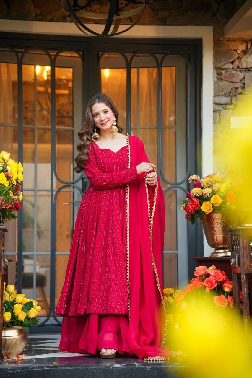Amrapali Trend Designer Blooming Georgette Anarkali Palazzo Set with Dupatta for Women - Image 2