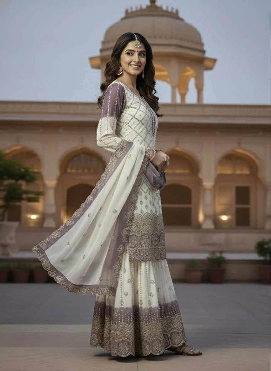 Amrapali Trend Designer Dual Tone Star Georgette Kurta Plazzo Set with Sequence Embroidery - Image 3