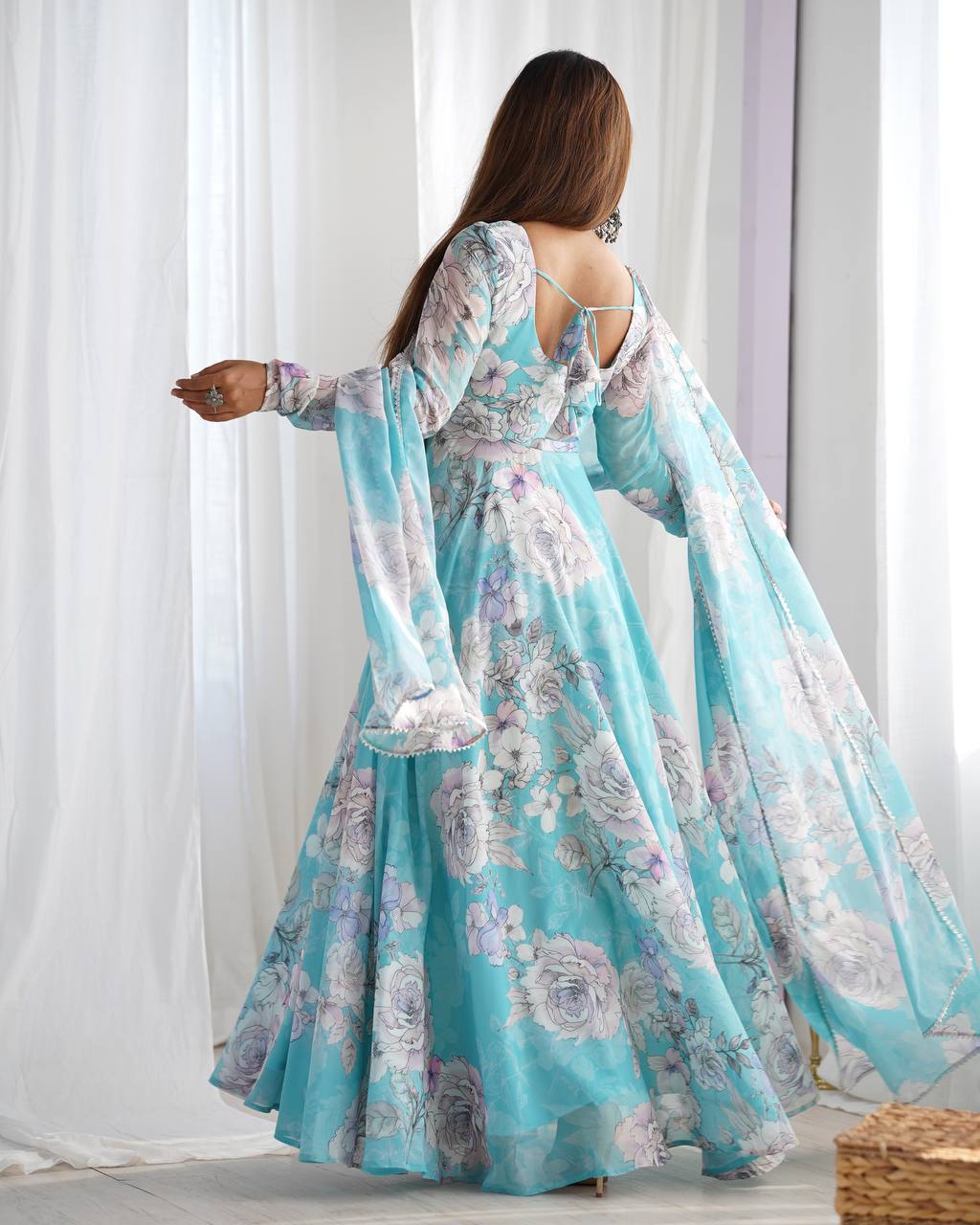 Amrapali Trend Designer Floral Print Fox Georgette Anarkali Gown - Image 6