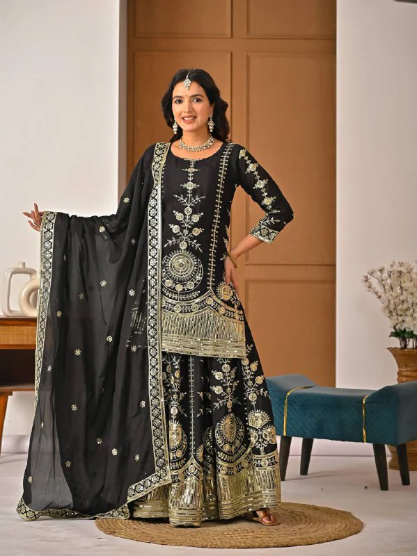 Amrapali Trend Designer Heavy Vichitra Silk Sharara Palazzo Set - Image 5