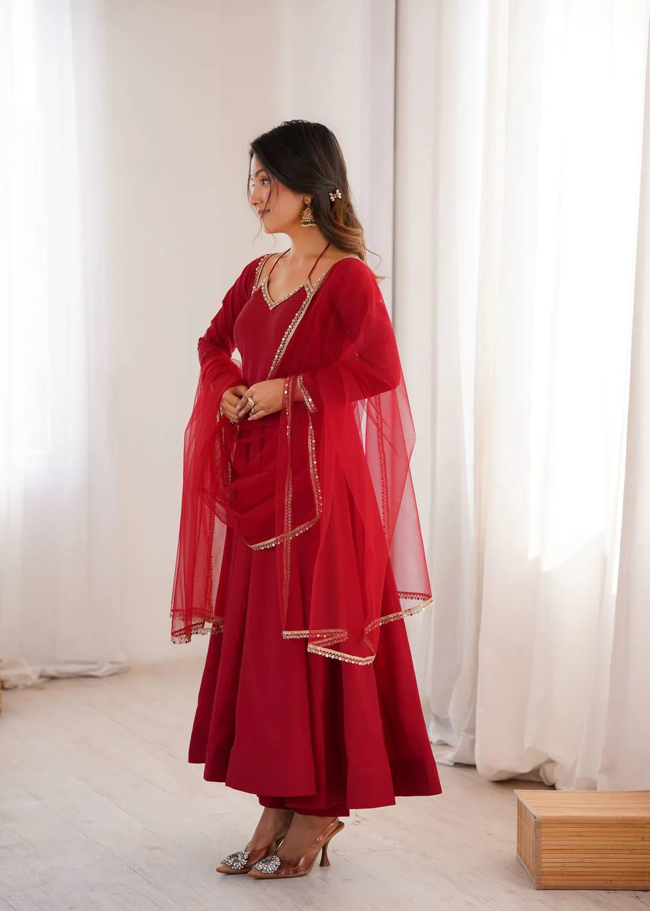 Amrapali Trend Designer Lace Work Anarkali Gown with Net Dupatta - Image 5