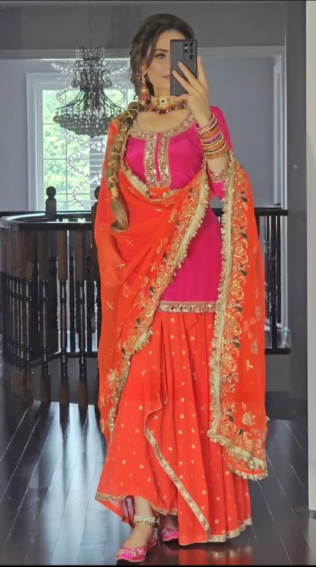 Amrapali Trend Designer Malay Silk Top with Faux Georgette Dhoti Skirt - Image 3