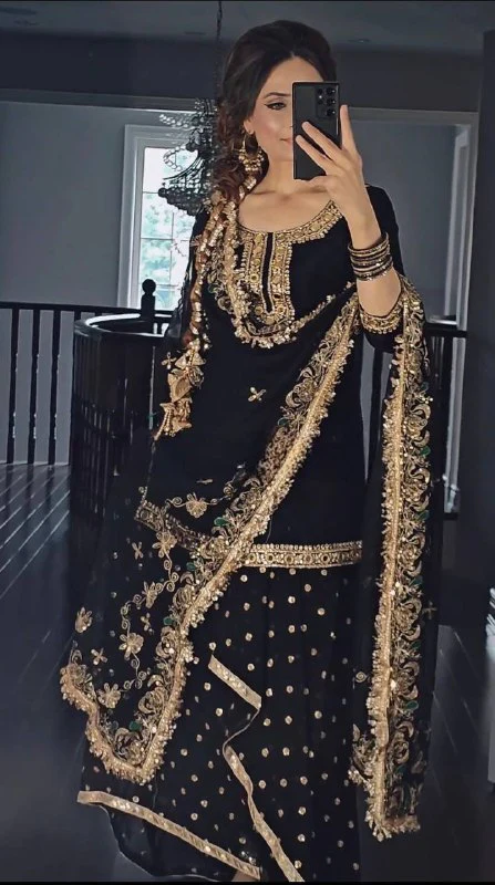 Amrapali Trend Designer Malay Silk Top with Faux Georgette Dhoti Skirt - Image 5