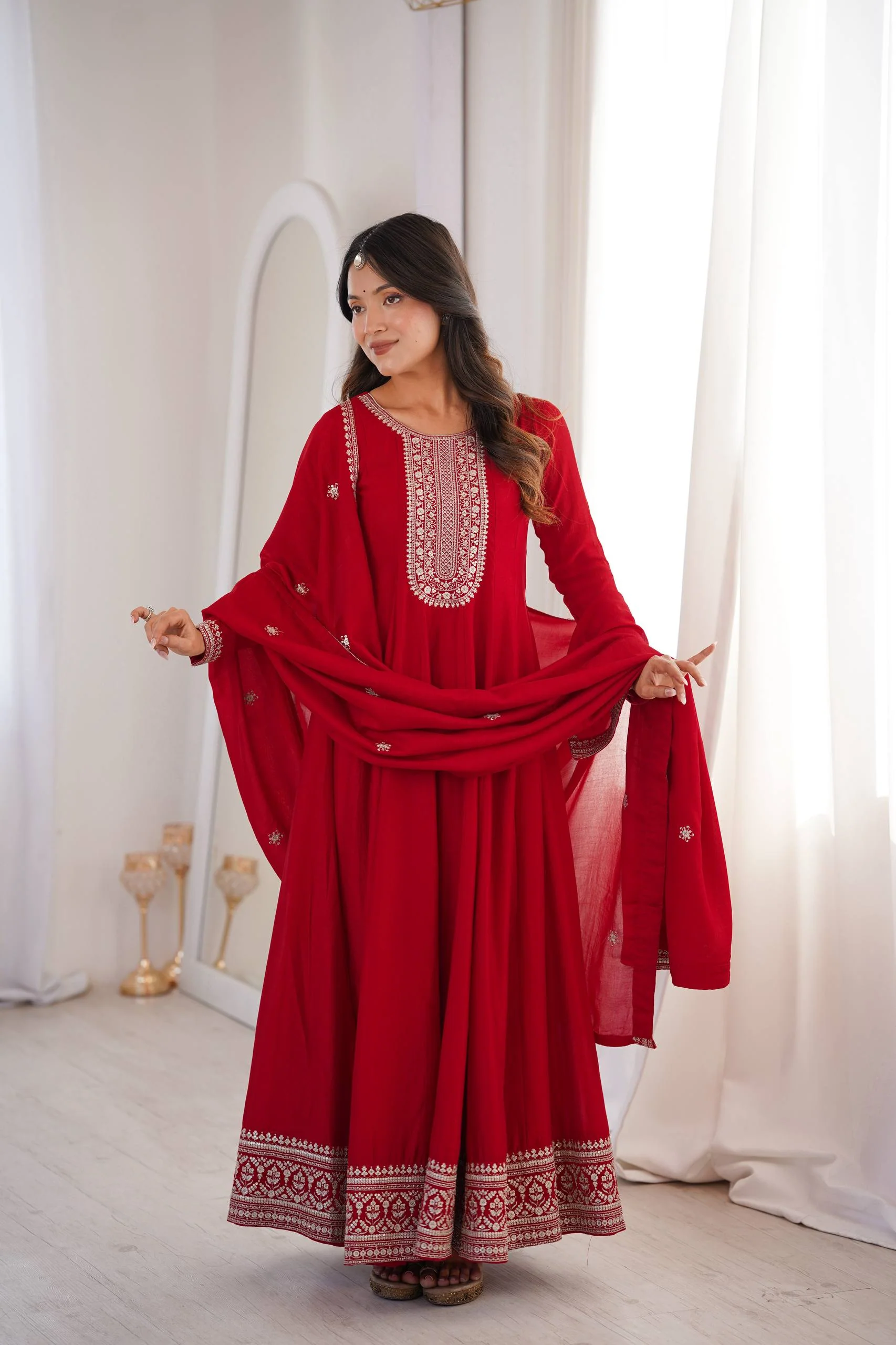 Amrapali Trend Designer Vichitra Silk Full Kali Anarkali Gown with Dupatta - Image 3