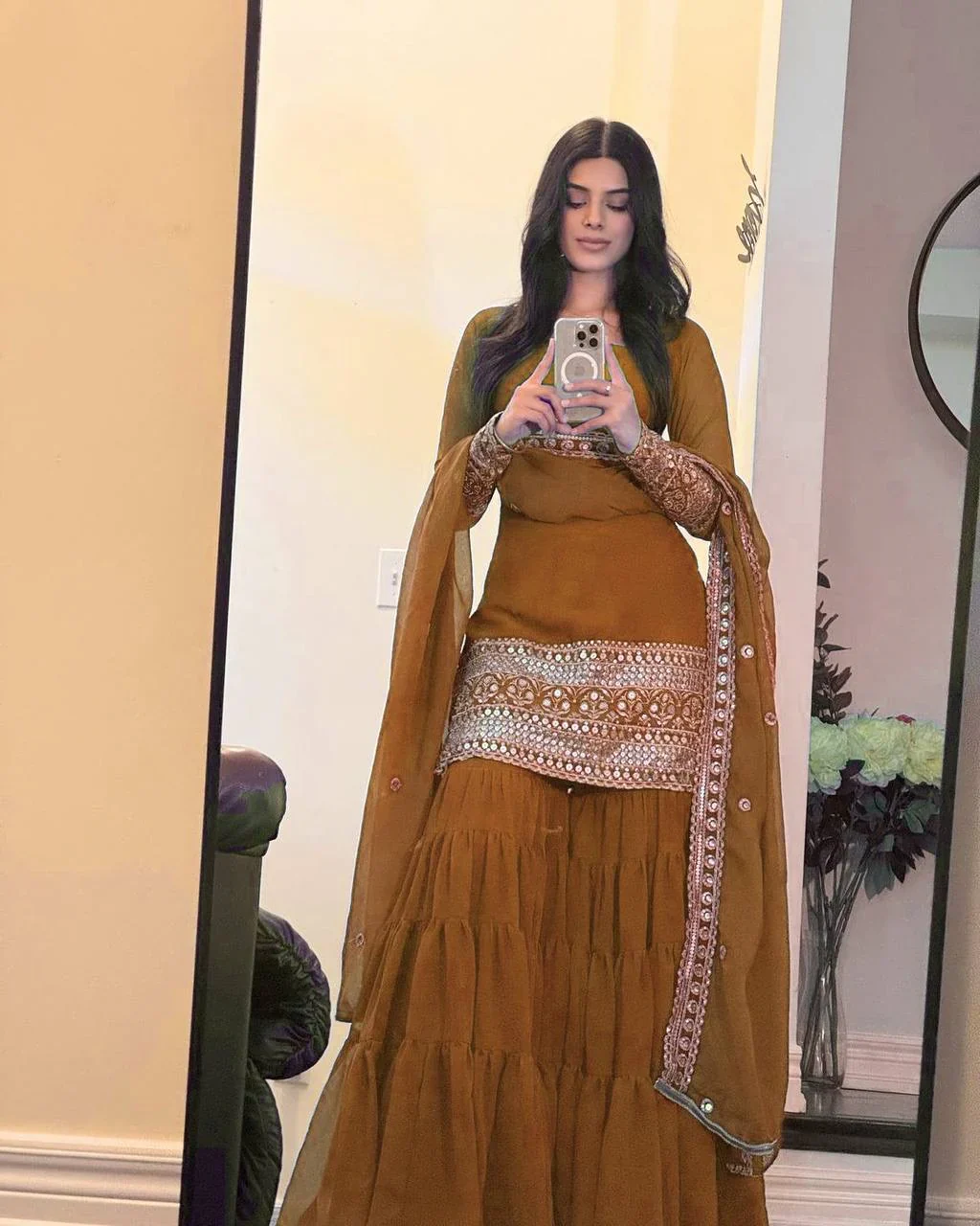 Amrapali Trend Dusty Rust Embroidered Sharara Set with Dupatta - Image 3