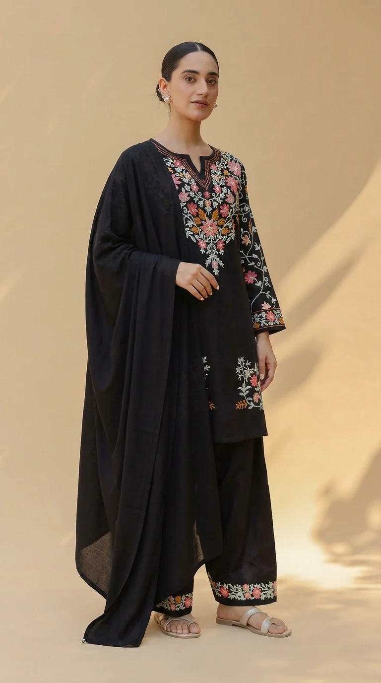 Designer Black Kurta Set with Aari Embroidery | Festive & Daily Wear for Women - Image 2