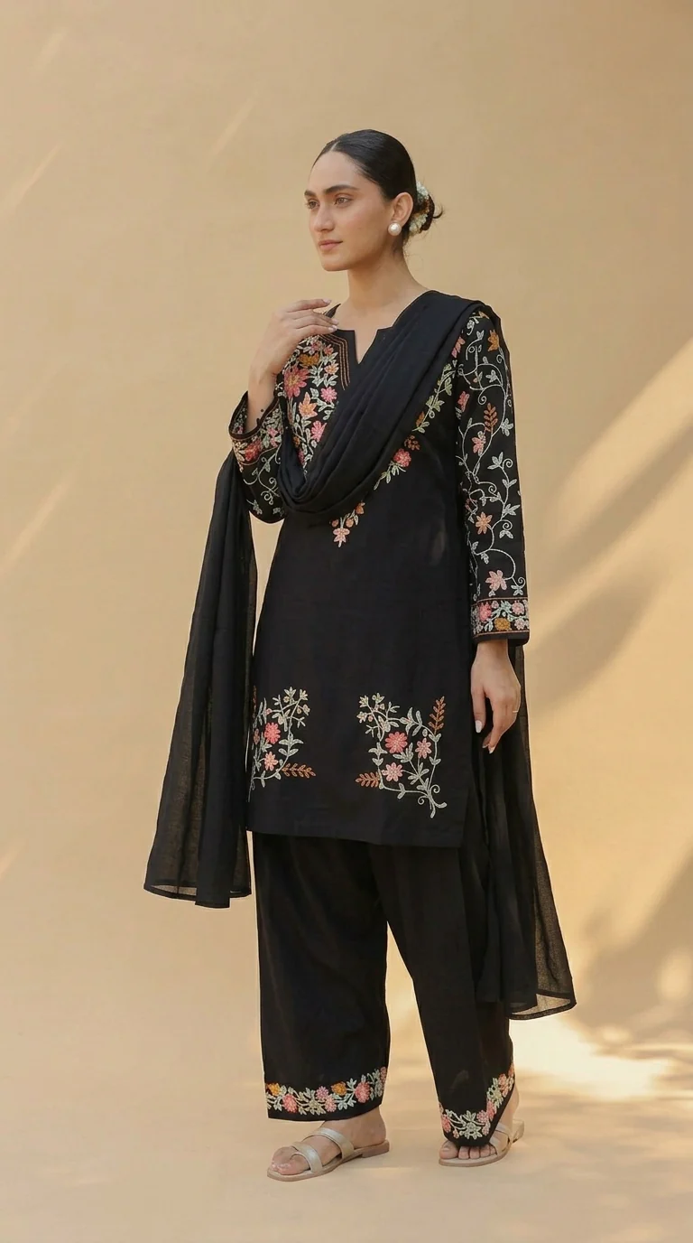 Designer Black Kurta Set with Aari Embroidery | Festive & Daily Wear for Women - Image 4