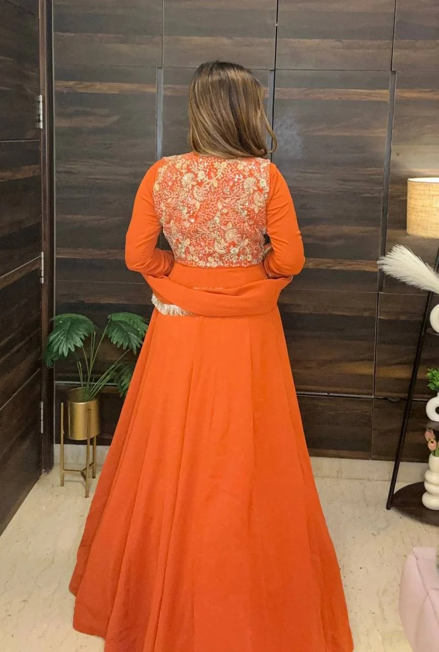 Designer Anarkali Gown with Jacket for Wedding & Festive Wear - Image 3