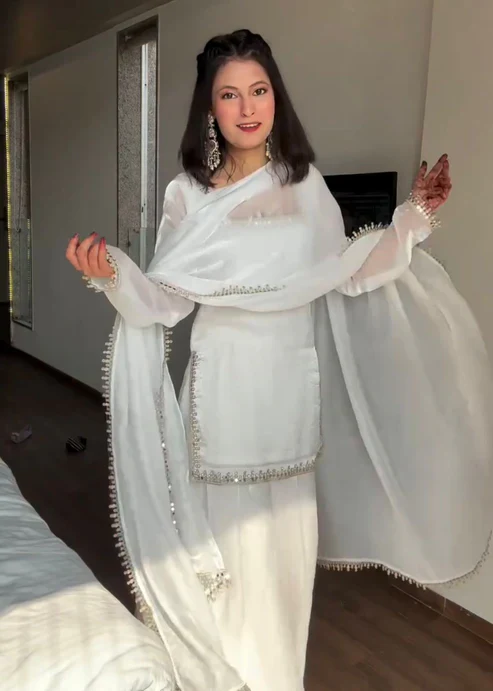 Graceful White Gharara Suit for Eid, Nikah & Festive Celebrations