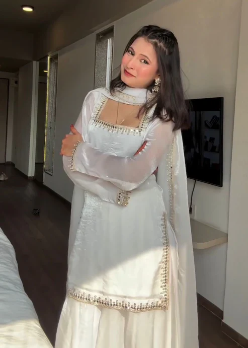 Graceful White Gharara Suit for Eid, Nikah & Festive Celebrations - Image 3