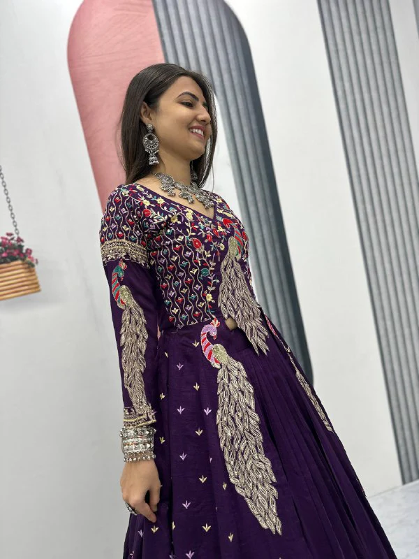 Designer Pure Vichitra Lehenga Choli  Heavy Thread & Sequence Work | Wedding & Festive Wear - Image 3