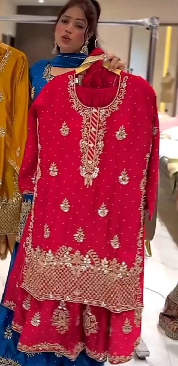 Amrapali Trend Heavy Chinon Silk Sequence Embroidery Sharara Set with Dupatta - Image 7