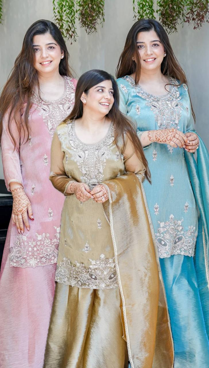 Amrapali Trend Heavy Fandy Satin Embroidered Kurta Set with Bottom & Fancy Lace Dupatta for Women - Image 12