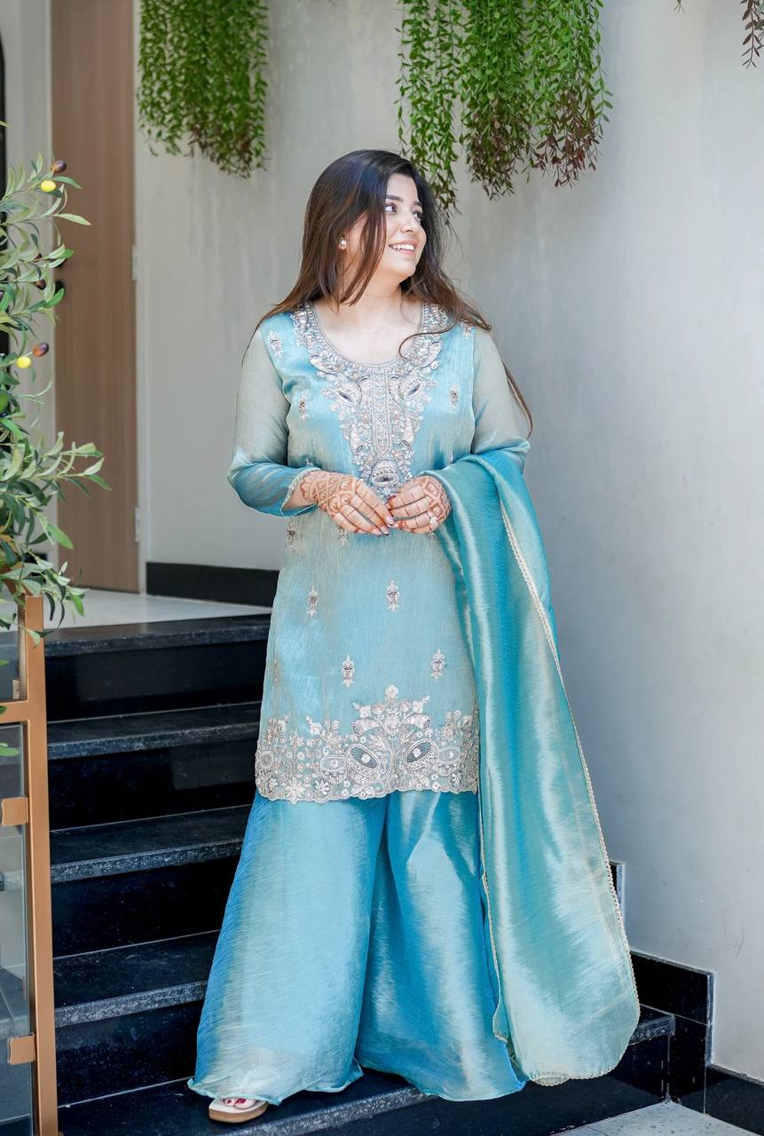 Amrapali Trend Heavy Fandy Satin Embroidered Kurta Set with Bottom & Fancy Lace Dupatta for Women - Image 3