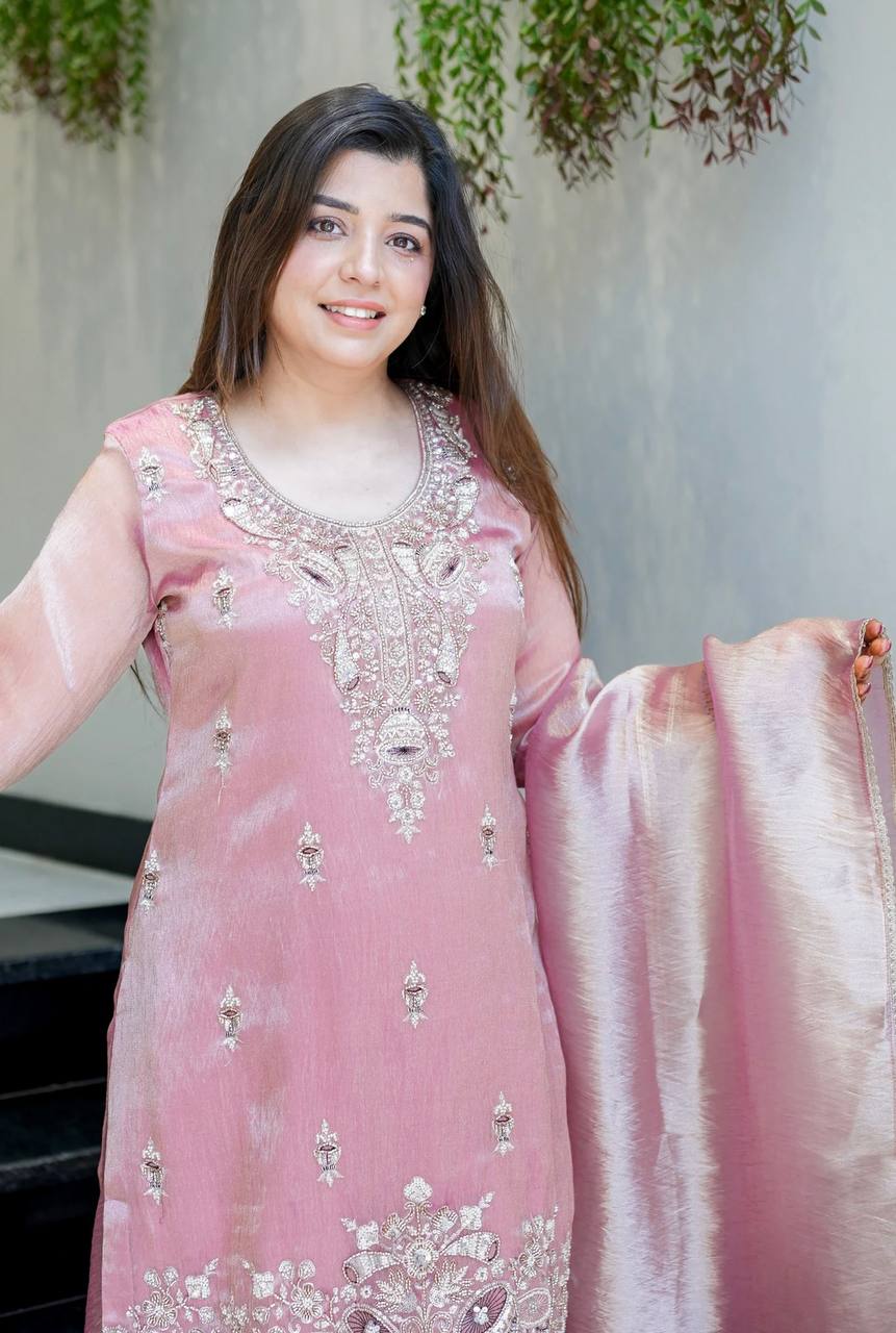 Amrapali Trend Heavy Fandy Satin Embroidered Kurta Set with Bottom & Fancy Lace Dupatta for Women - Image 4