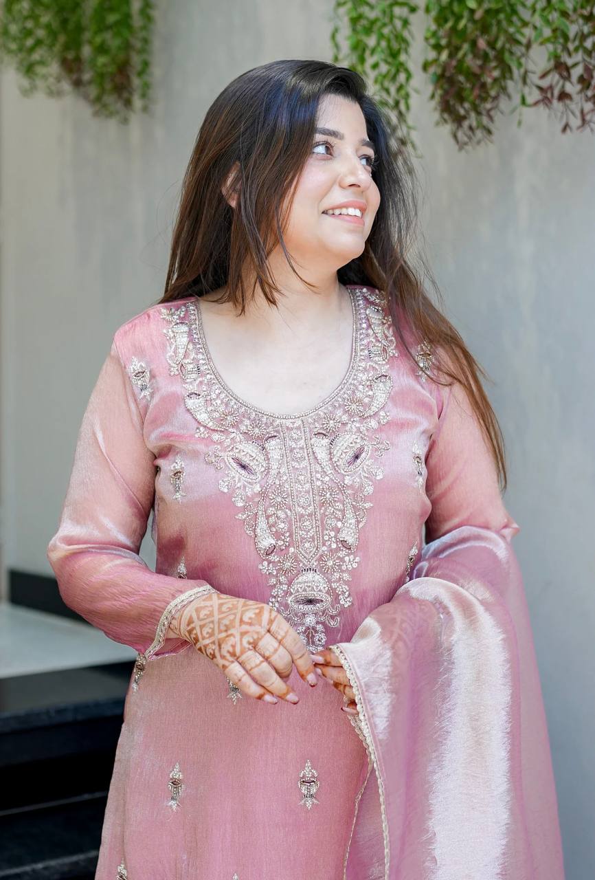Amrapali Trend Heavy Fandy Satin Embroidered Kurta Set with Bottom & Fancy Lace Dupatta for Women - Image 5