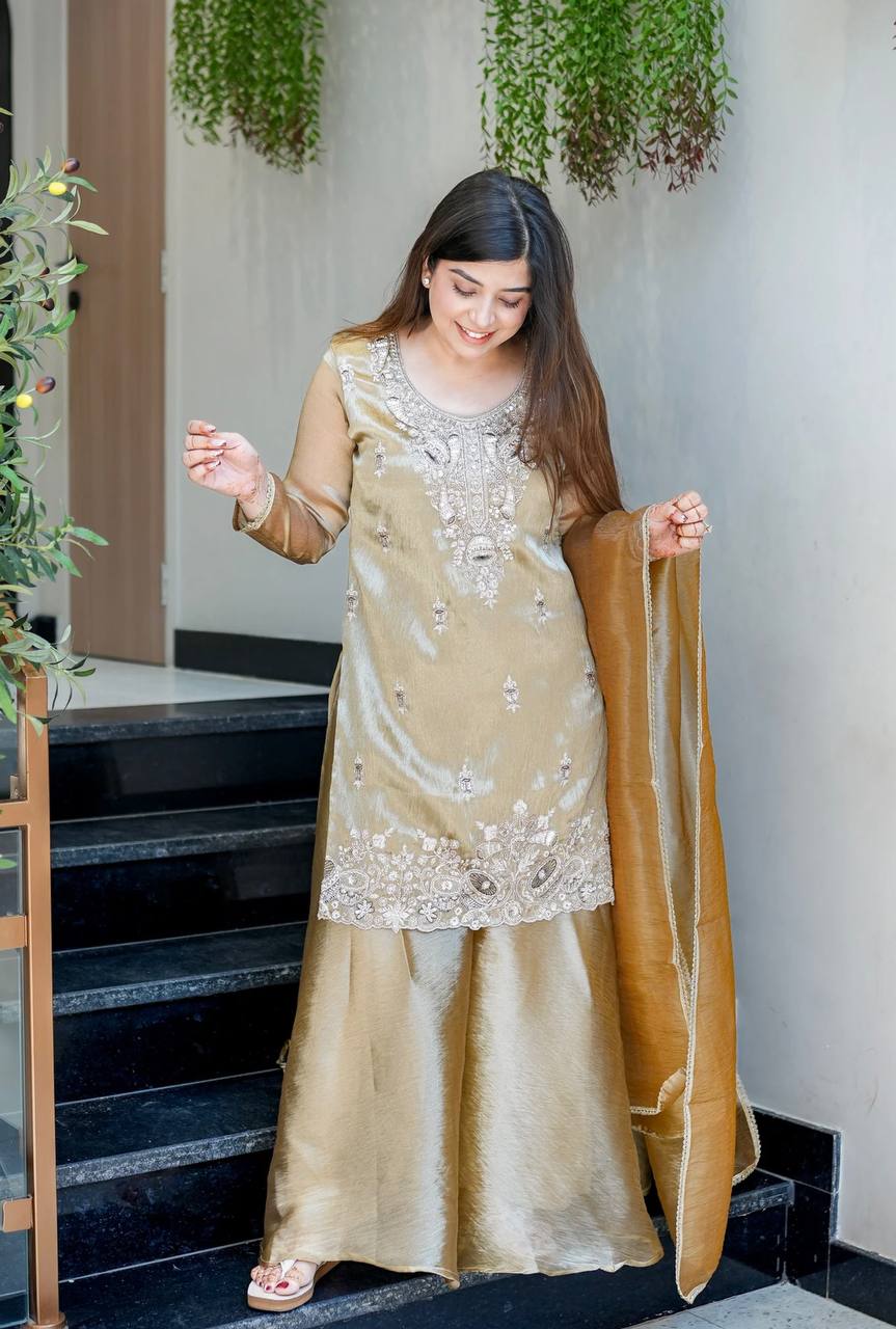 Amrapali Trend Heavy Fandy Satin Embroidered Kurta Set with Bottom & Fancy Lace Dupatta for Women - Image 7