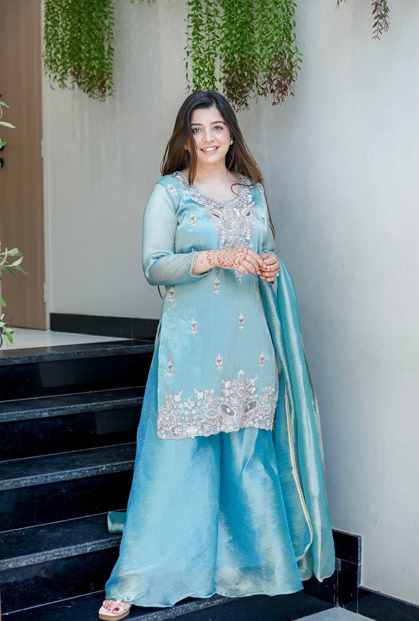 Amrapali Trend Heavy Fandy Satin Embroidered Kurta Set with Bottom & Fancy Lace Dupatta for Women - Image 9