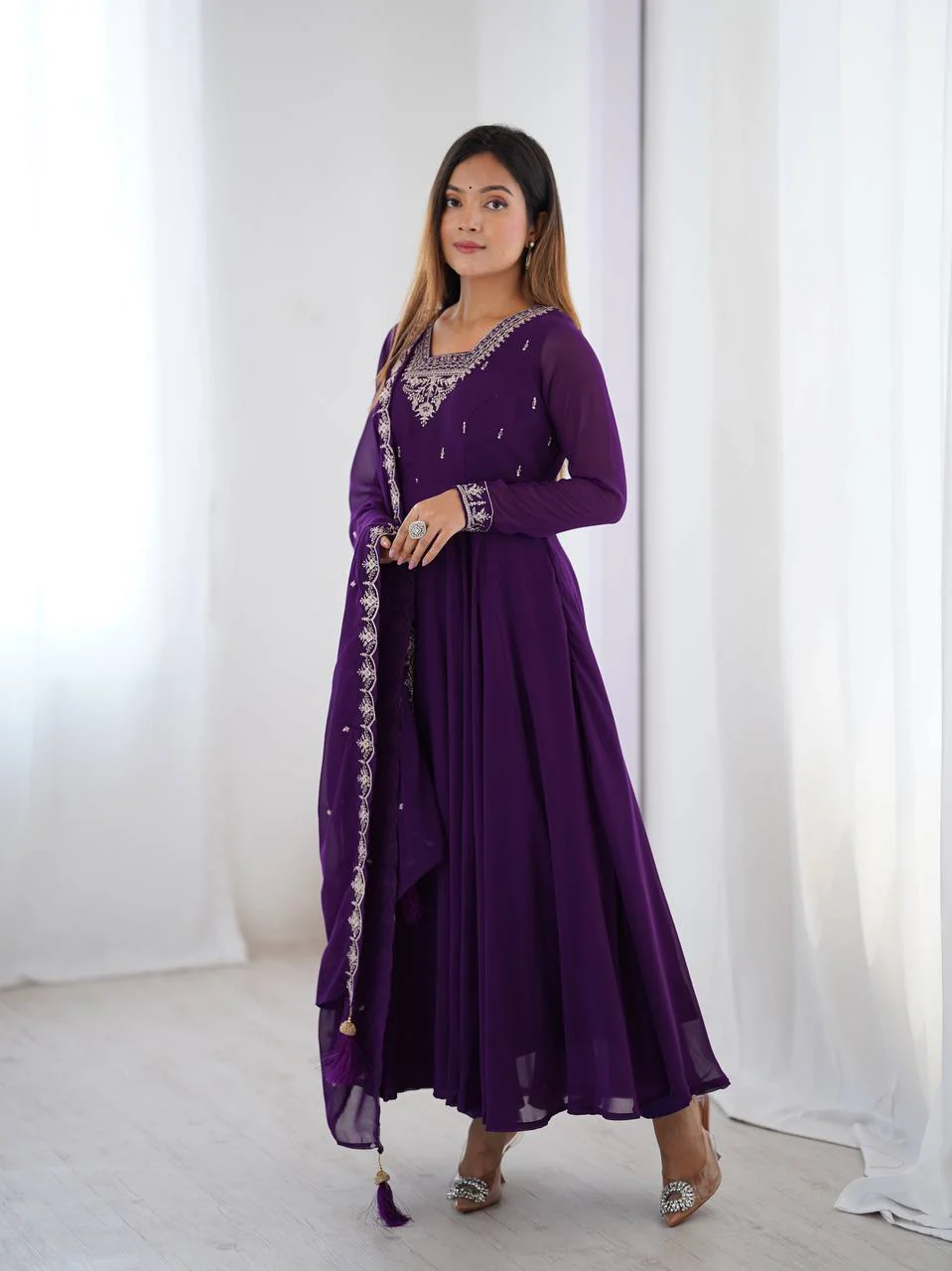 Amrapali Trend Luxury Fox Georgette Anarkali with Beads & Zari Embroidery | Party Wear - Image 15