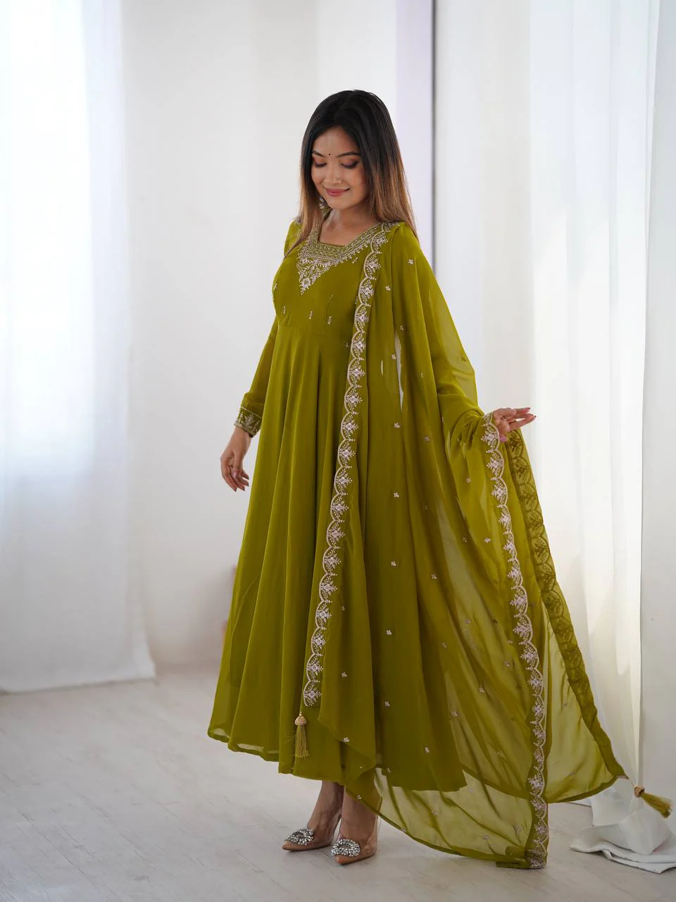 Amrapali Trend Luxury Fox Georgette Anarkali with Beads & Zari Embroidery | Party Wear - Image 25