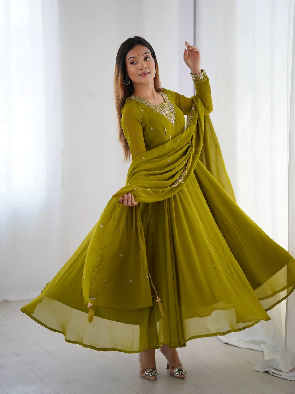 Amrapali Trend Luxury Fox Georgette Anarkali with Beads & Zari Embroidery | Party Wear - Image 3