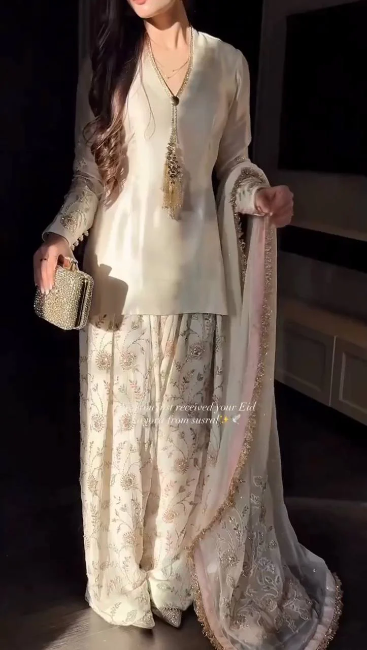 Elegant Glass Satin Kurti Plazzo Set with Organza Dupatta | Festive & Wedding Wear - Image 5