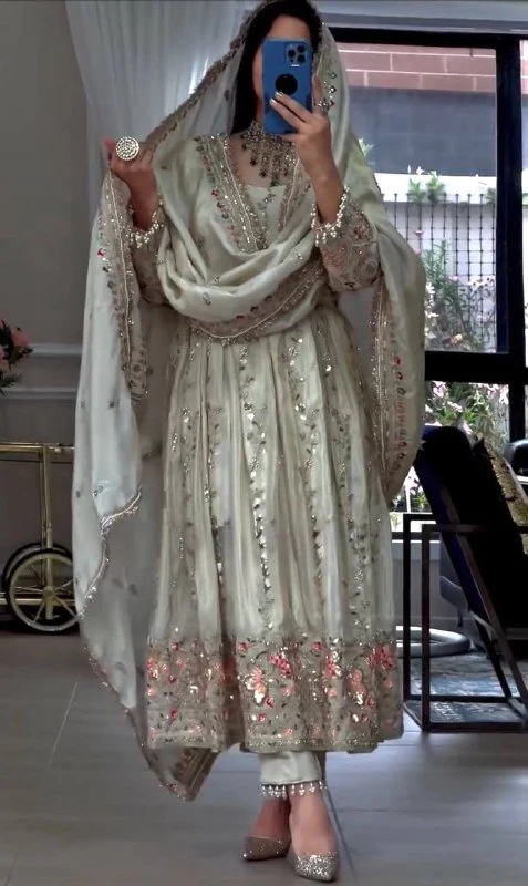 Amrapali trend New Arrival Heavy Work Sheesha Silk Gown Set for Special Occasions - Image 3