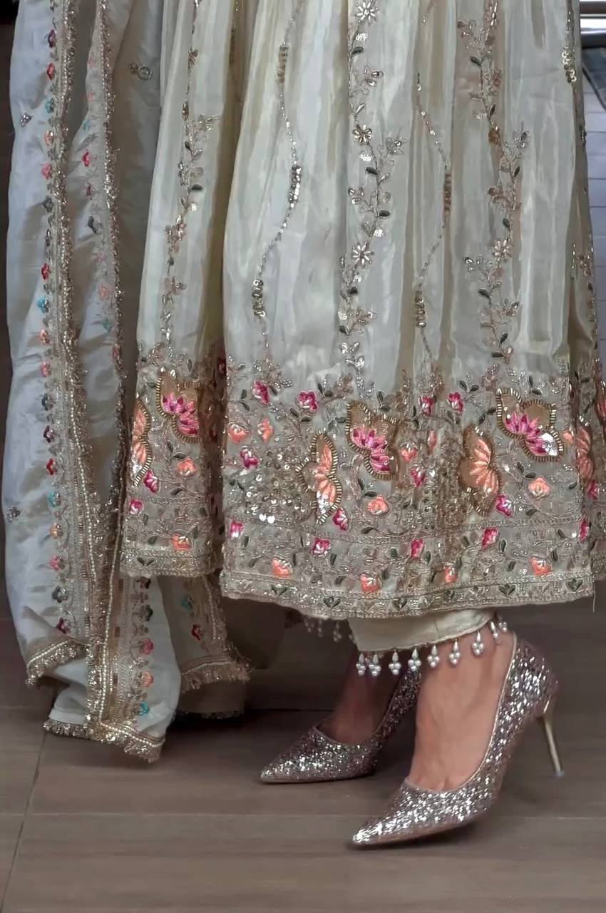 Amrapali trend New Arrival Heavy Work Sheesha Silk Gown Set for Special Occasions - Image 4