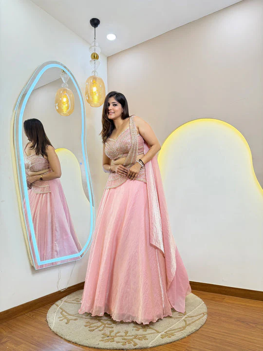 Amrapali Trend Luxury Pink Fandy Organza Lehenga Set with Cancan – Perfect for Wedding & Festive Occasions - Image 4
