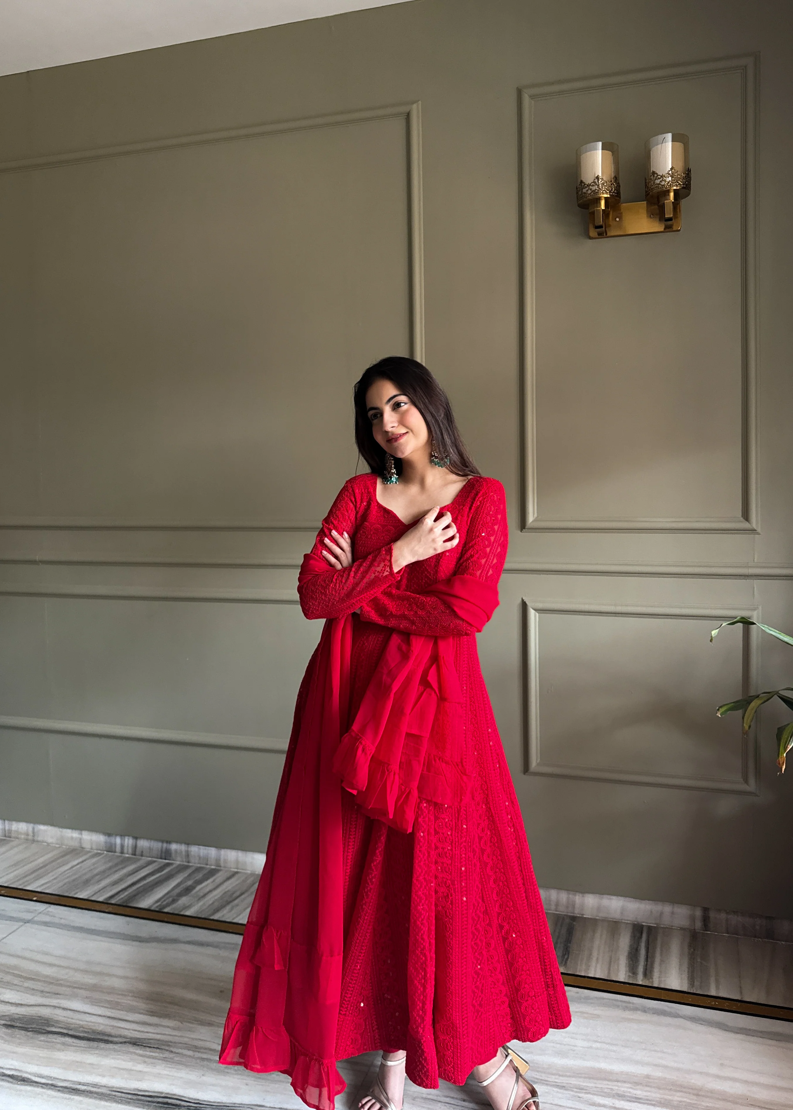 Amrapali Trend Premium Designer Anarkali Suit with Thread Work & Ruffle Dupatta