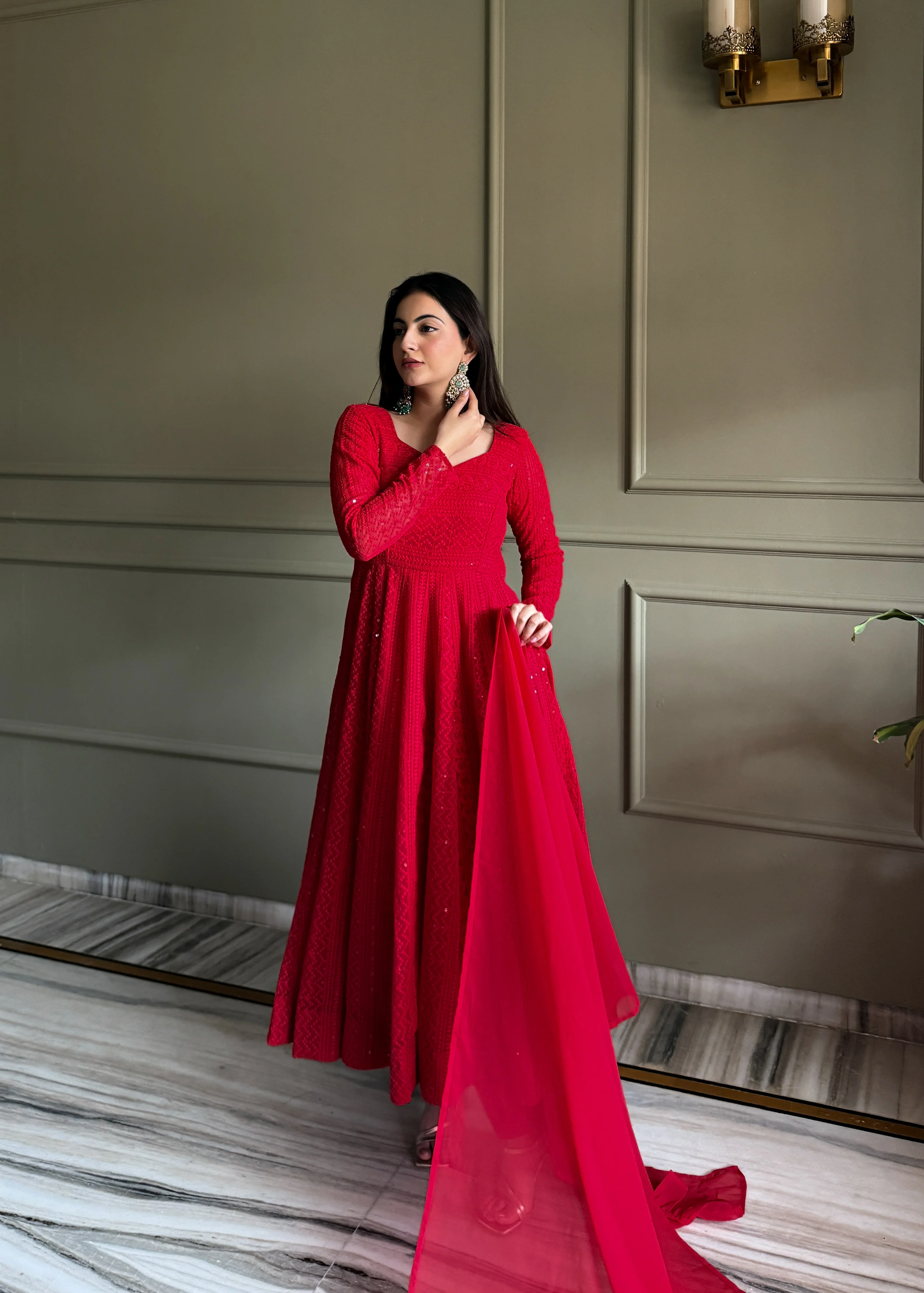 Amrapali Trend Premium Designer Anarkali Suit with Thread Work & Ruffle Dupatta - Image 4