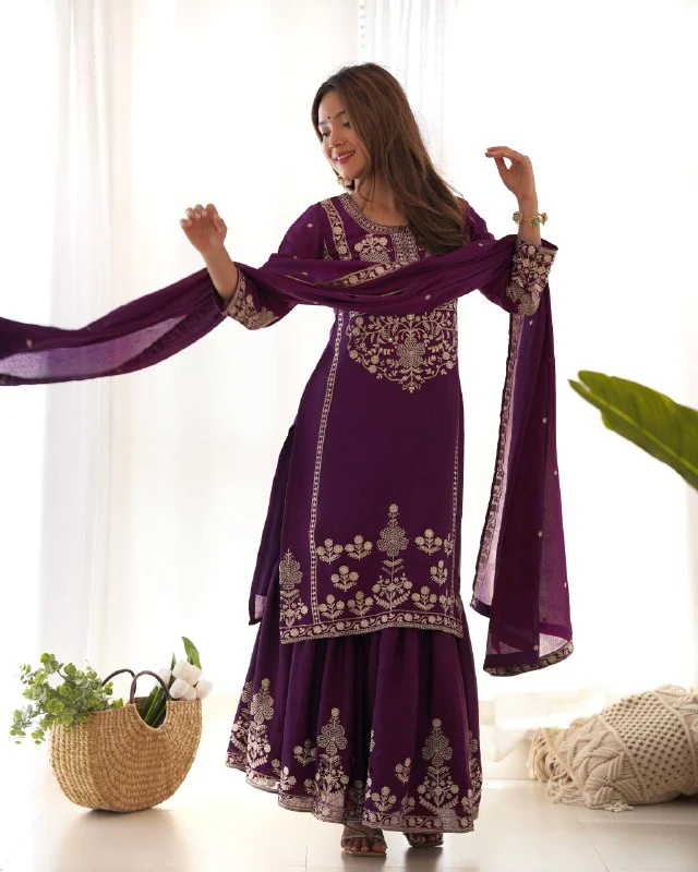 Amrapali Trend Premium Embroidered Kediyakurta Sharara Set for Women - Image 4