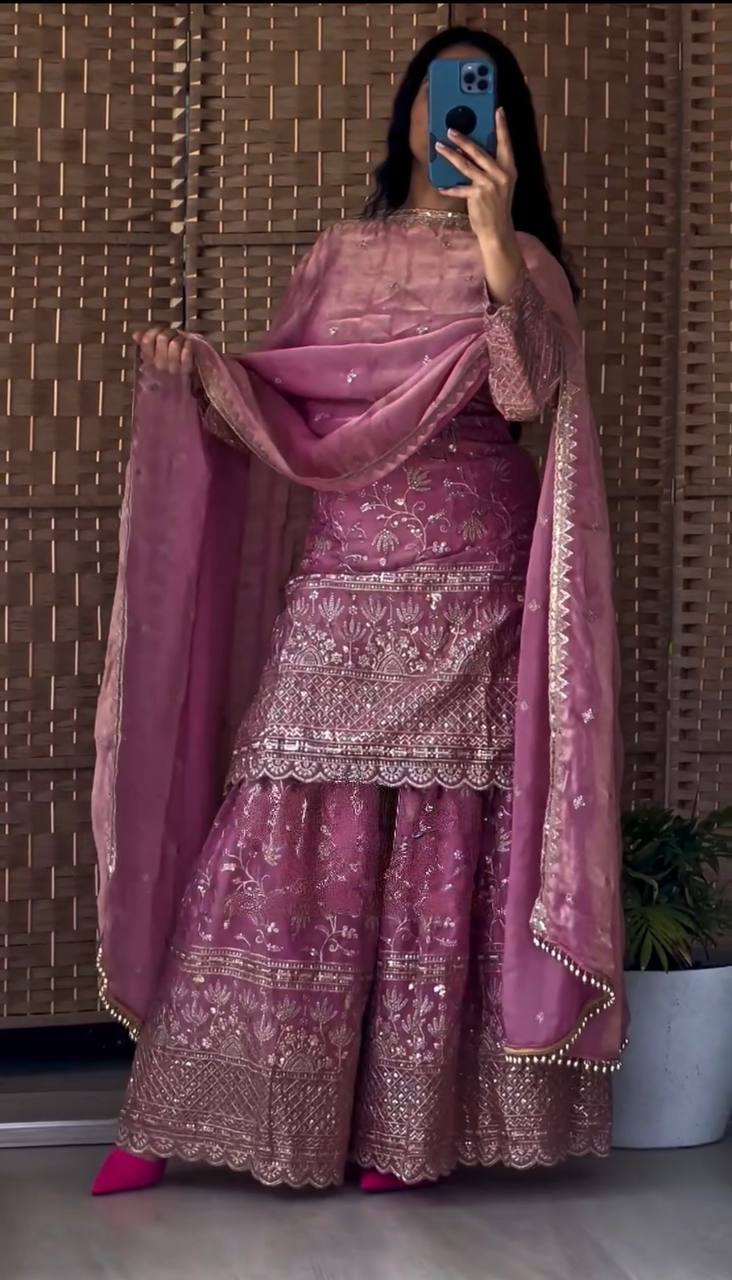 Amrapali Trend Premium Fandy Crushi Silk Sharara Set with Sequins Embroidery - Image 3