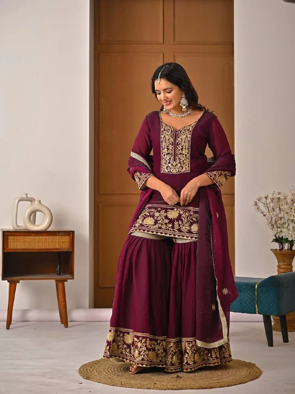 Amrapali Trend Premium Heavy Fendy Silk Embroidery Sharara Palazzo Suit - Image 8