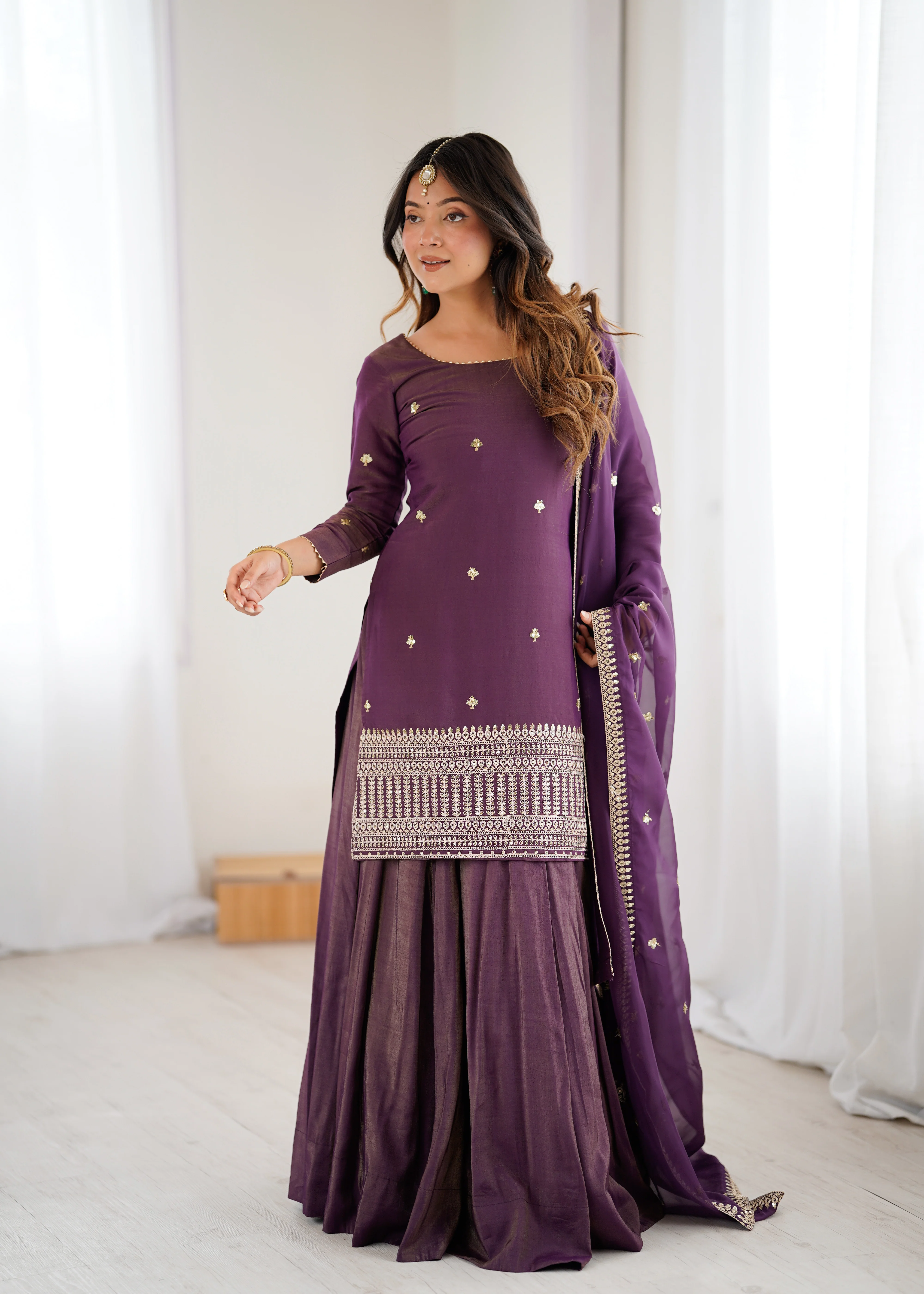 Amrapali Trend Premium Roman Shimmer Silk Kurta Lehenga Set for Women - Image 4