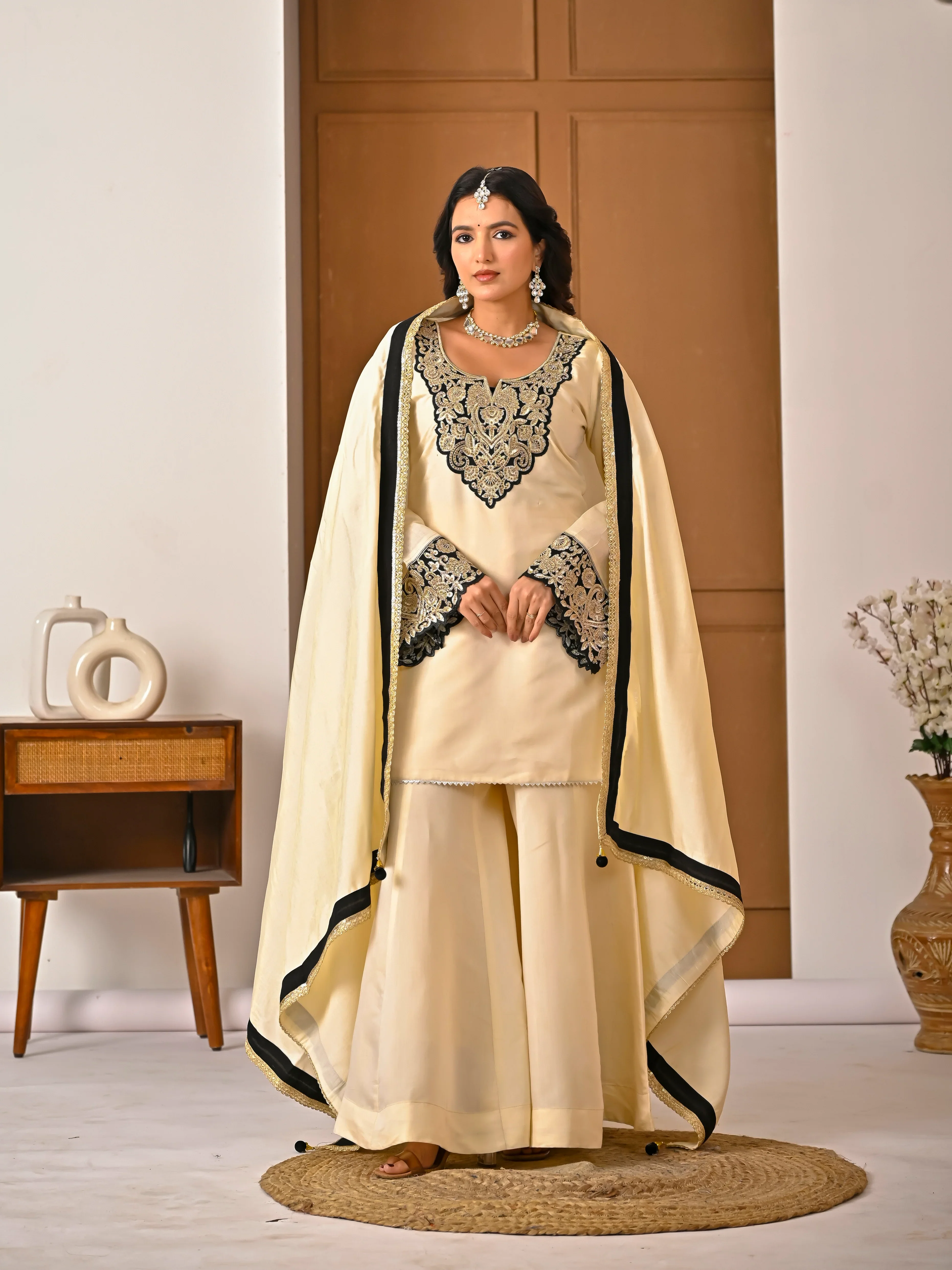Amrapali Trend Roman Silk Embroidered Kurta Sharara Set with Dupatta - Image 5