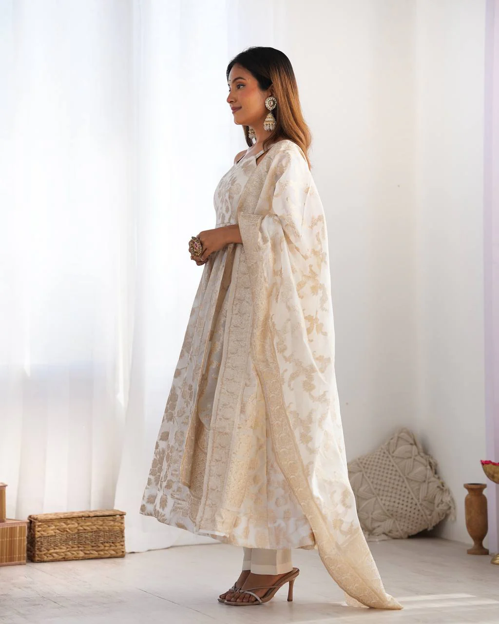 Amrapali Trend Royal Banarasi Jackquard Dola Silk Anarkali Gown Set - Image 3