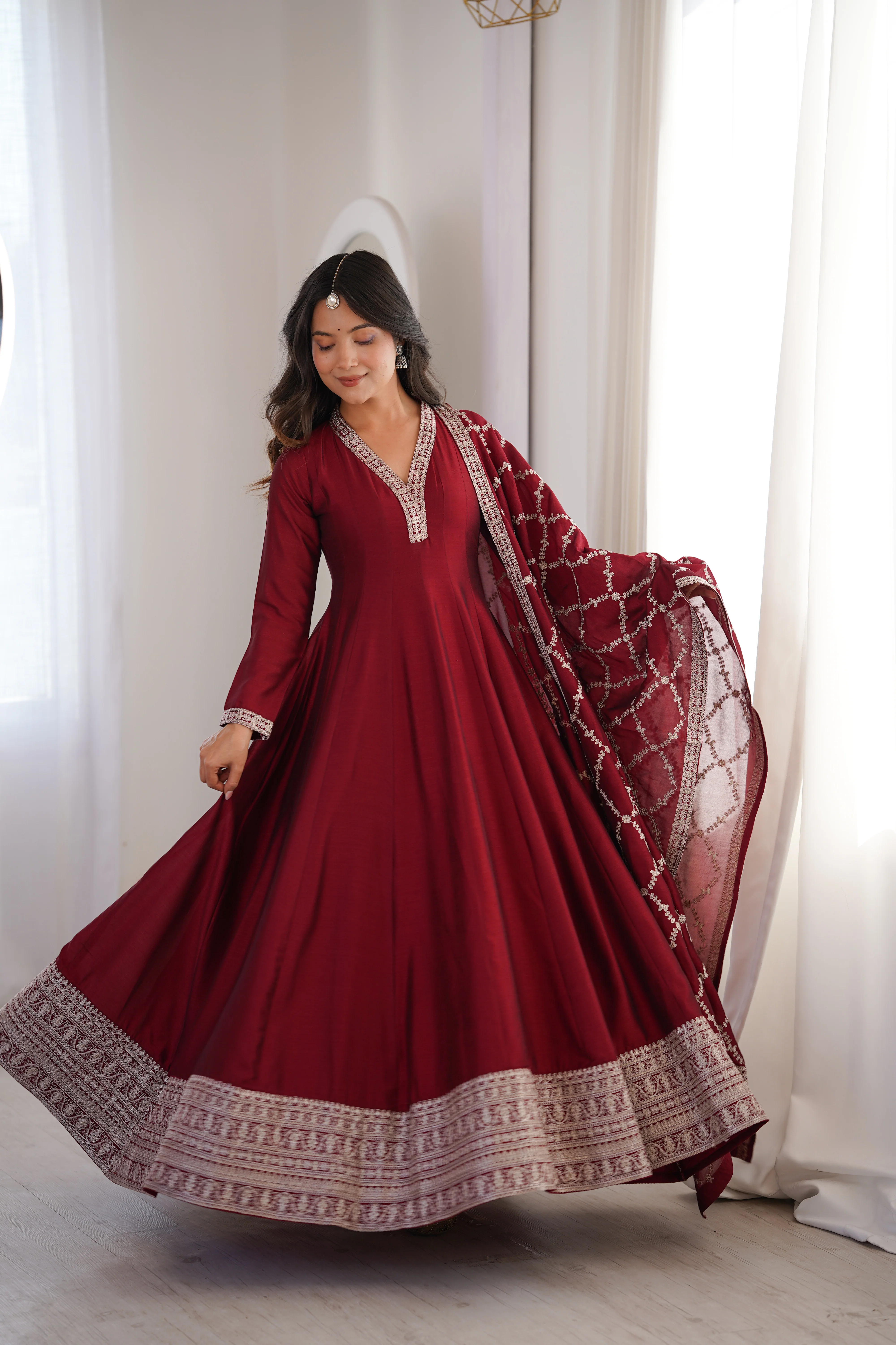 Amrapali Trend Royal Blooming Vichitra Silk Full Kali Anarkali Gown Set