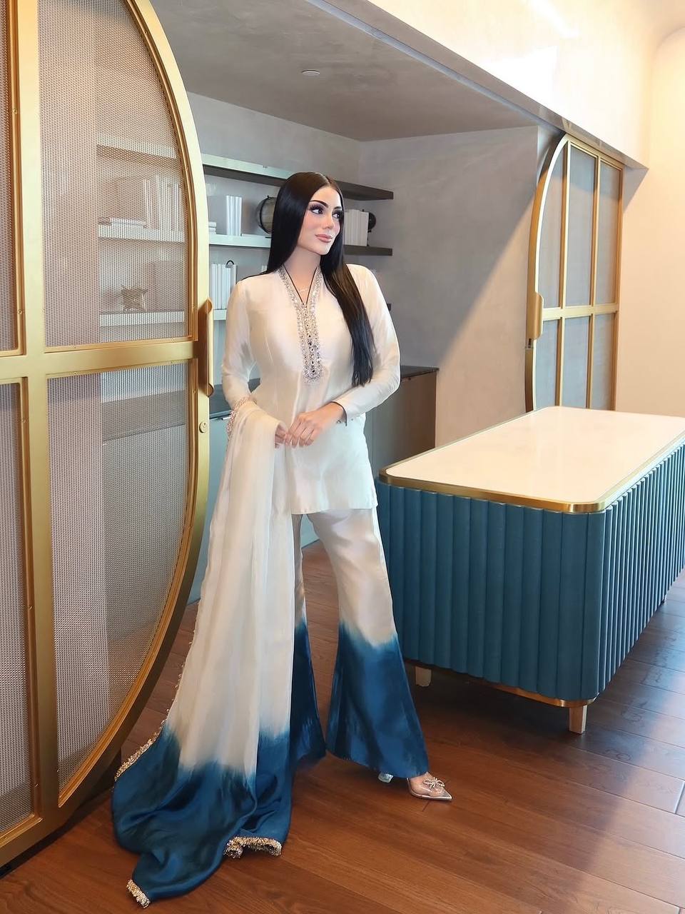 Amrapali Trend Stylish Designer Roman Glass Top & Palazzo Set with Organza Dupatta - Image 4