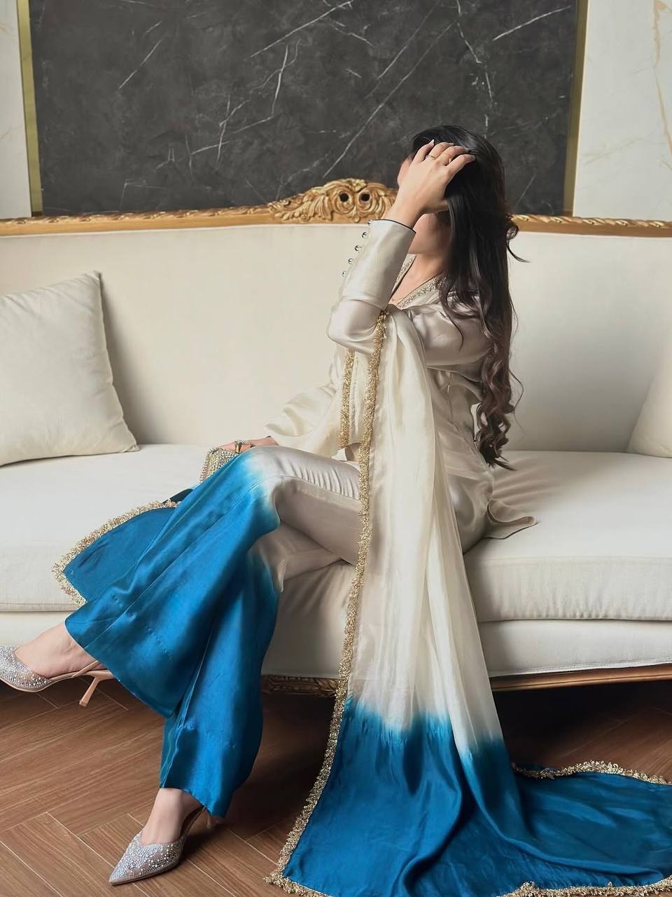 Amrapali Trend Stylish Designer Roman Glass Top & Palazzo Set with Organza Dupatta - Image 6