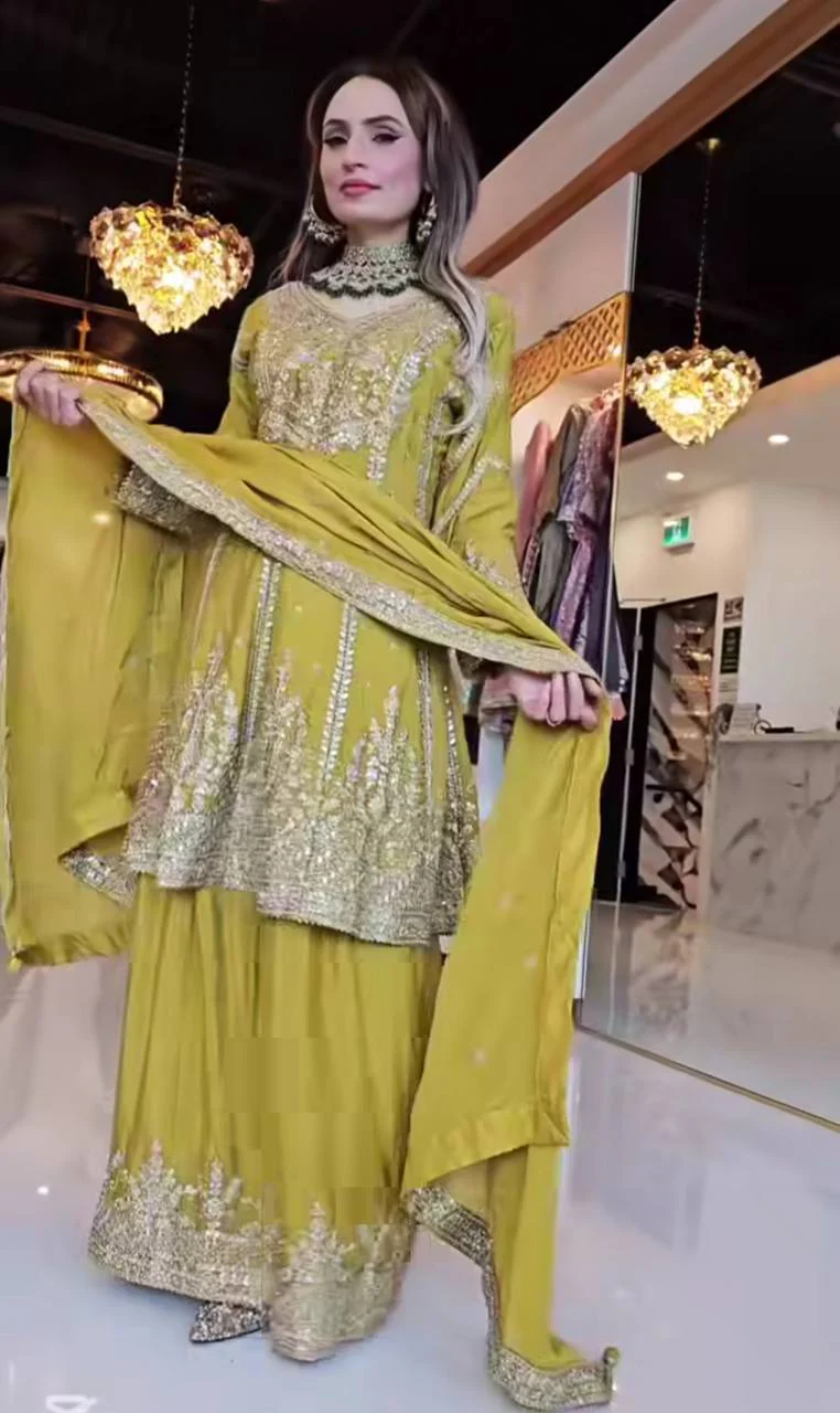Amrapali Trend Women Heavy Chinon Silk Embroidered Sharara Plazzo Set with Dupatta - Image 10