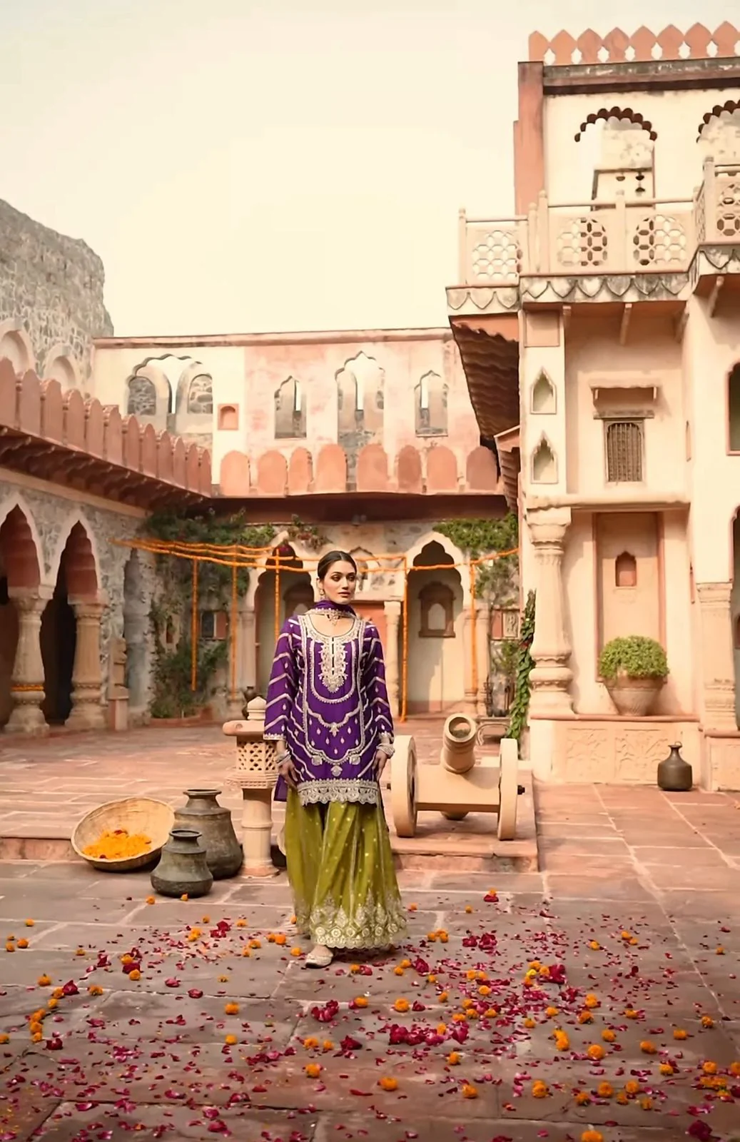 An exquisite purple-yellow Sharara suit that is ideal for this festive season - Image 3